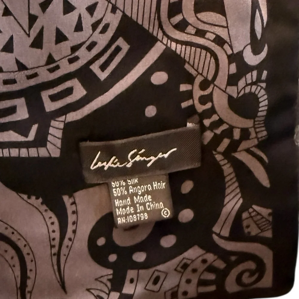 RARE Leslie Singer Scarf Silk Blend in black/Gray - Picture 8 of 10